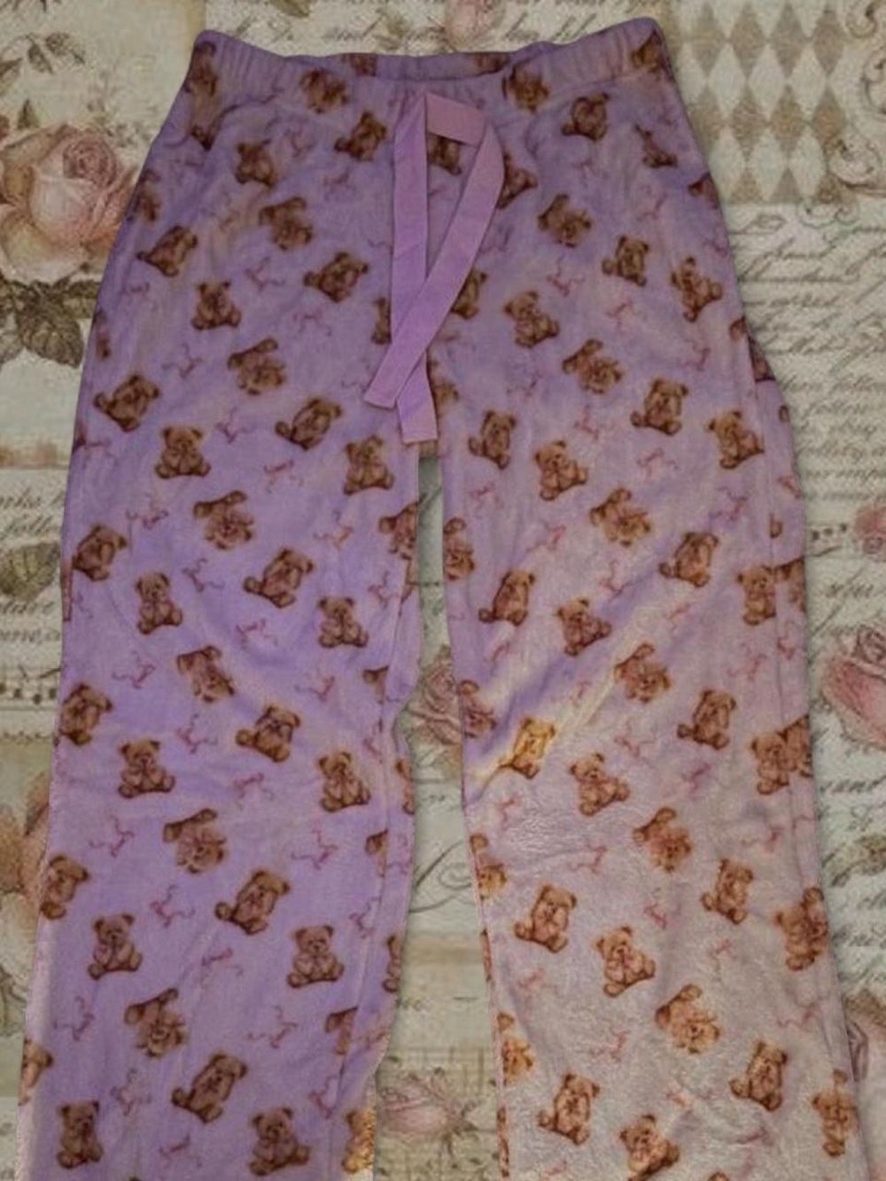 light pink fuzzy pajama pants with bears & bows 🎀🧸ྀི